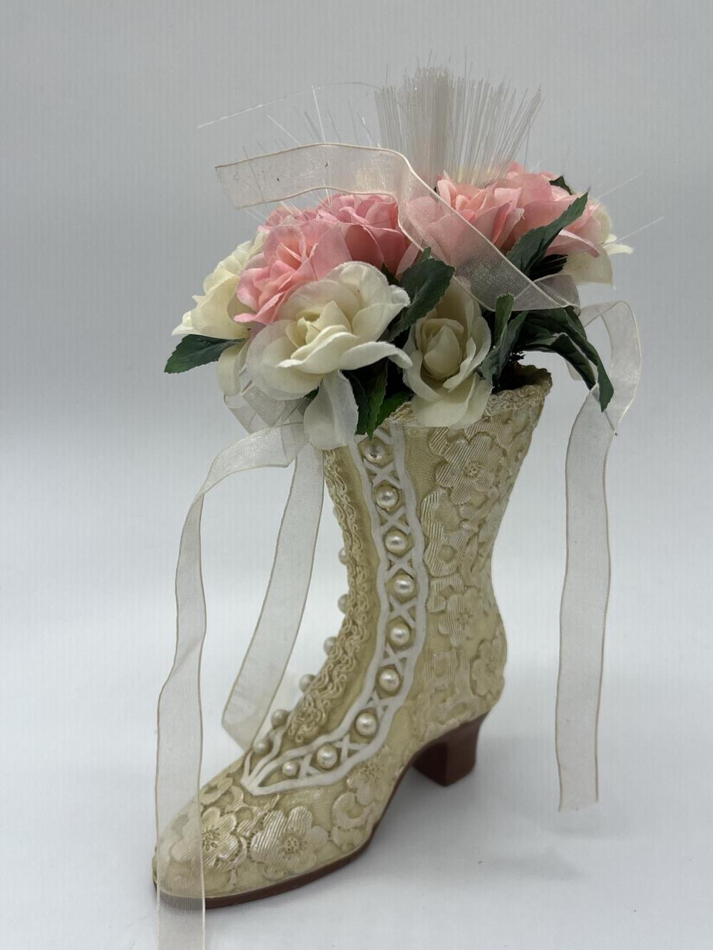 Collections ETC Rose Boot Flower Pot 10" Fiber Optic Wedding Decor Centerpiece